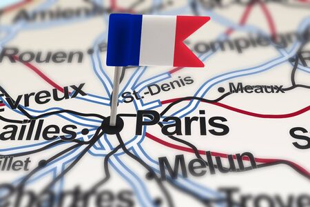 pin with flag of France in Paris with selective focusの写真素材