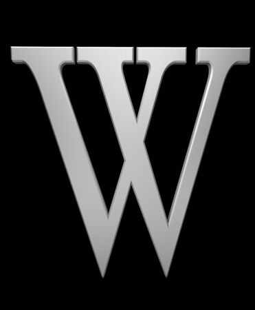 Letter W in brushed steel isolated on black with clipping pathの写真素材