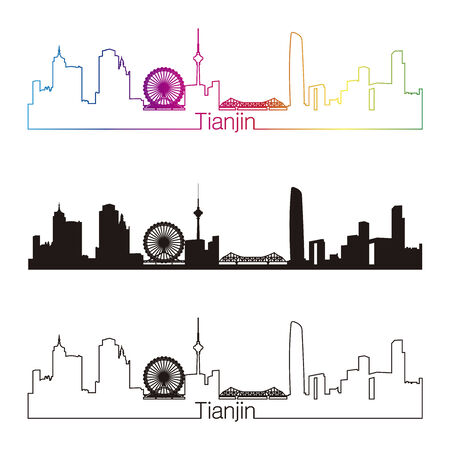 Tianjin skyline linear style with rainbow in editable vector fileのイラスト素材