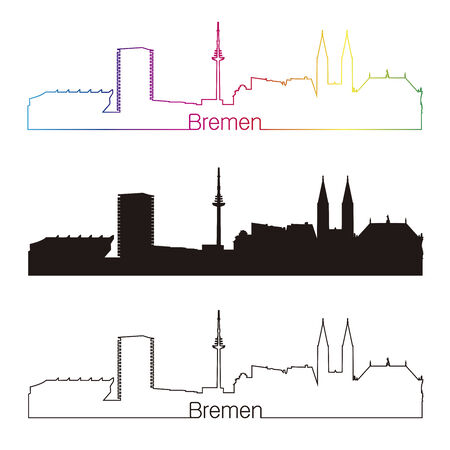 Bremen skyline linear style with rainbow in editable vector fileのイラスト素材
