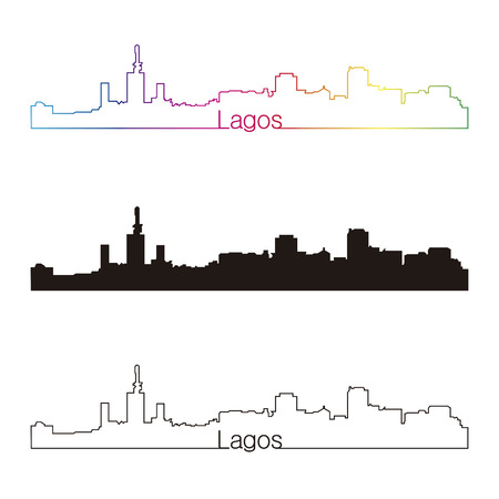 Lagos skyline linear style with rainbow in editable vector fileのイラスト素材