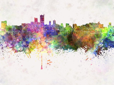 Leeds skyline in watercolor backgroundの写真素材