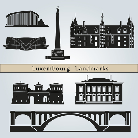 Luxembourg landmarks and monuments isolated on blue background in editable vector fileのイラスト素材