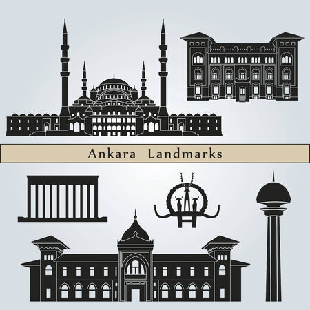 Ankara landmarks and monuments isolated on blue background in editable vector fileのイラスト素材