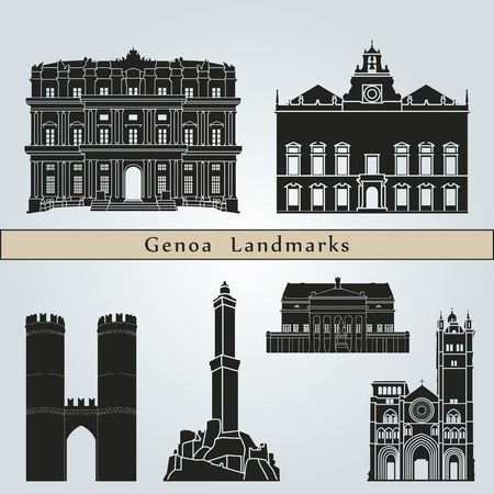 Genoa landmarks and monuments isolated on blue background in editable vector fileのイラスト素材