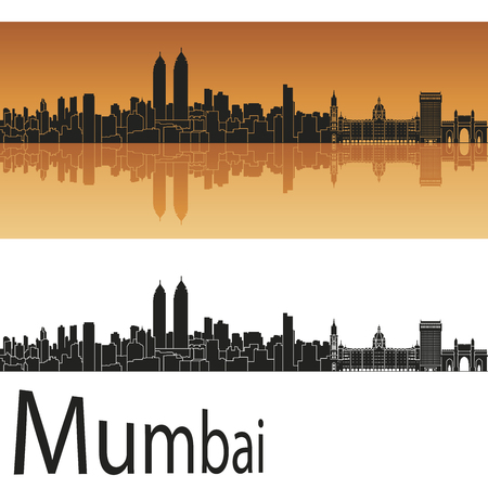 Mumbai skyline in orange backgroundのイラスト素材