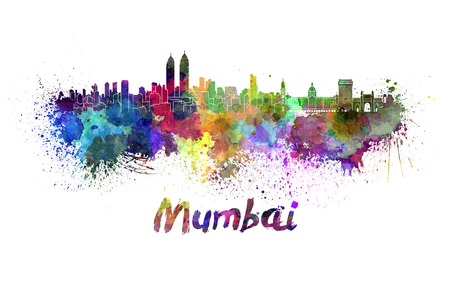 Mumbai skyline in watercolor splatters with clipping pathの写真素材