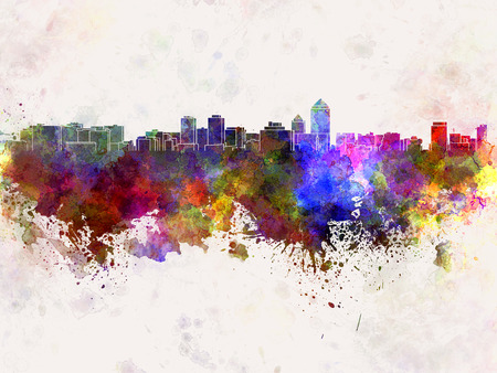 Albuquerque skyline in watercolor backgroundの写真素材