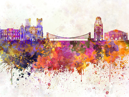 Bristol skyline in watercolor backgroundの写真素材