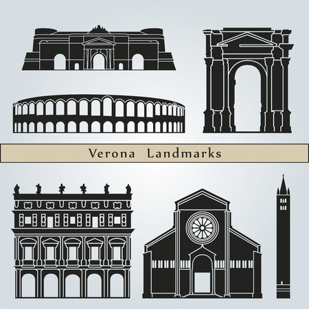 Verona landmarks and monuments isolated on blue background in editable vector fileのイラスト素材