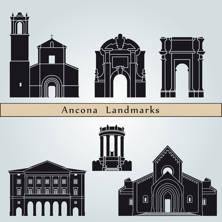 Ancona landmarks and monuments isolated on blue background in editable vector fileのイラスト素材
