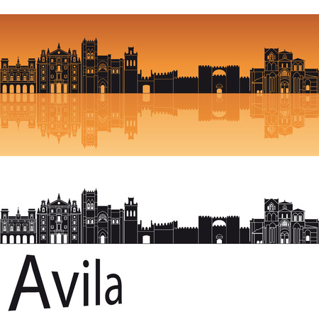 Avila skyline in orange background in editable vector fileのイラスト素材