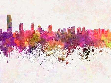 Jersey City skyline in watercolor backgroundの写真素材