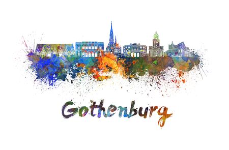Gothenburg skyline in watercolor splatters with clipping pathの写真素材