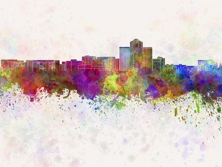 Tucson skyline in watercolor backgroundの写真素材