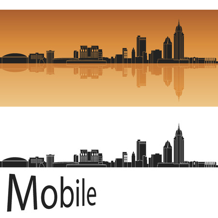 Mobile skyline in orange background in editable vector fileのイラスト素材