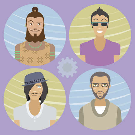 Set of four cartoon avatars  men 01 in editable vector fileのイラスト素材