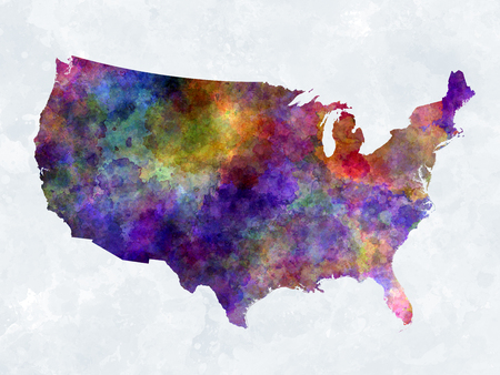 USA map in watercolor painting abstract splattersの写真素材