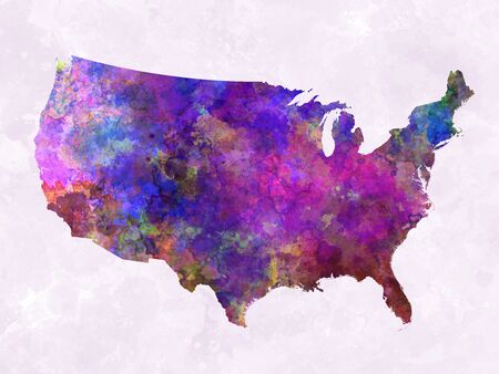 USA map in watercolor painting abstract splattersの写真素材