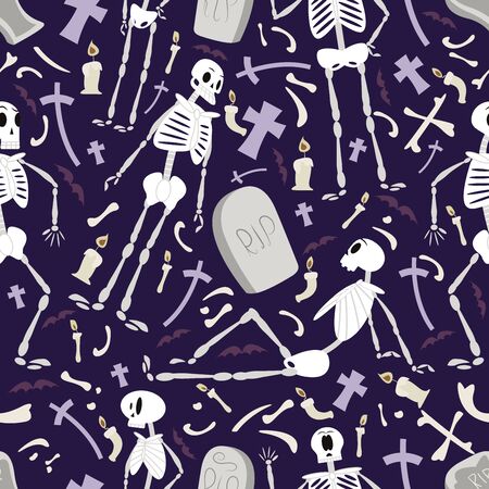 Halloween skeletons pattern 02 in editable vector fileのイラスト素材