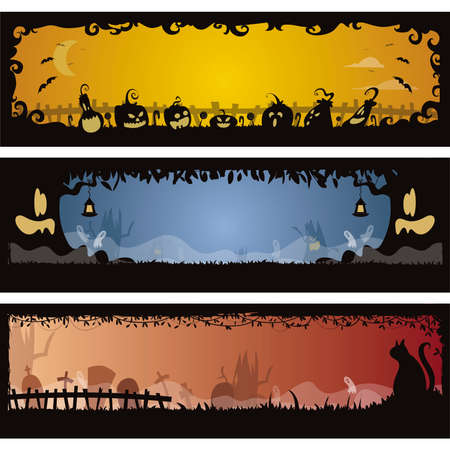 Set of 3 Halloween banners in editable vector fileのイラスト素材