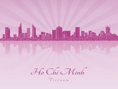 Ho Chi Minh skyline in purple radiant orchid in editable vector fileのイラスト素材