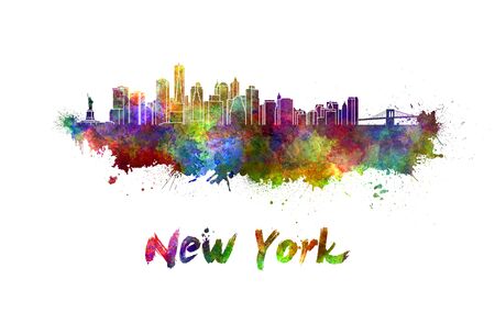 New York skyline in watercolor splattersの写真素材