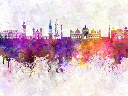 Lahore skyline in watercolor backgroundの写真素材