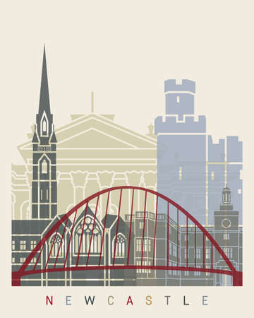 Newcastle skyline poster in editable vector fileのイラスト素材