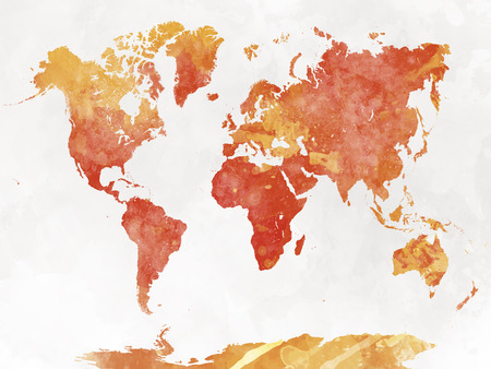 World map in watercolor painting abstract splattersの写真素材