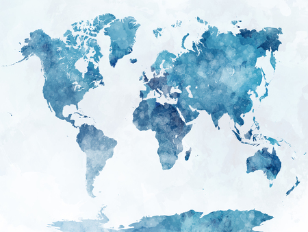 World map in watercolor painting abstract splattersの写真素材
