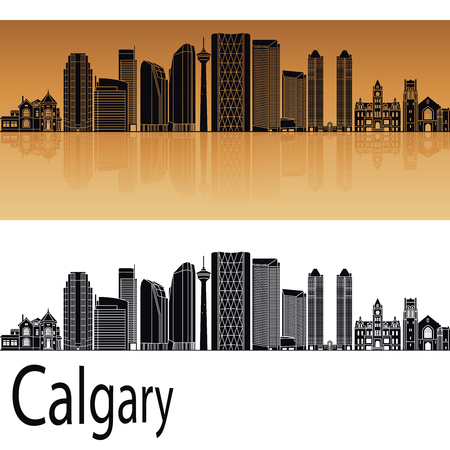 Calgary V2 skyline in orange background in editable vector fileのイラスト素材