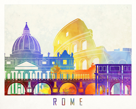 Rome landmarks watercolor posterの写真素材