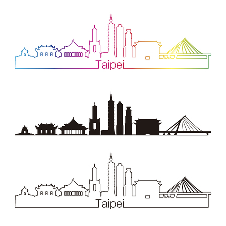 Taipei skyline linear style with rainbow in editable vector fileの写真素材