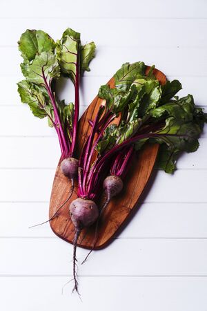 Beets in wood tableの写真素材