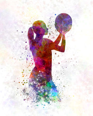 Young woman basketball player 03 in watercolorの写真素材