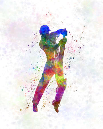 Cricket player silhouette in watercolorの写真素材