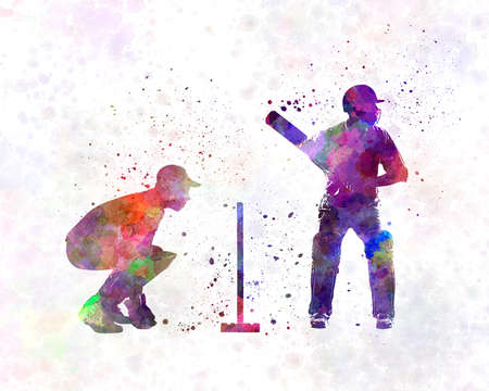 Cricket player silhouette in watercolorの写真素材