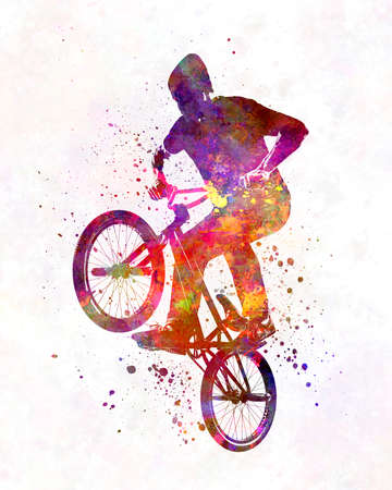 isolated cyclist in watercolorの写真素材