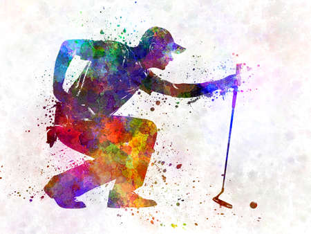 man golfer crouching silhouetteの写真素材
