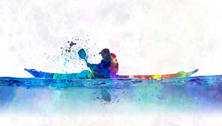 young kayaker competing in watercolorの写真素材