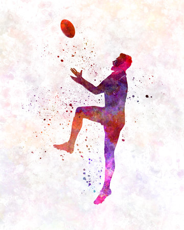 Rugby man player 01 in watercolorの写真素材