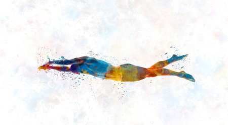 swimmer in watercolorの写真素材