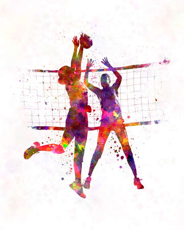 Women volleyball players in watercolorの写真素材