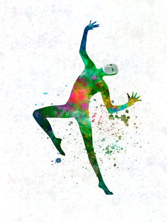 performer mime with mask dancing dancer silhouette in watercolorの写真素材