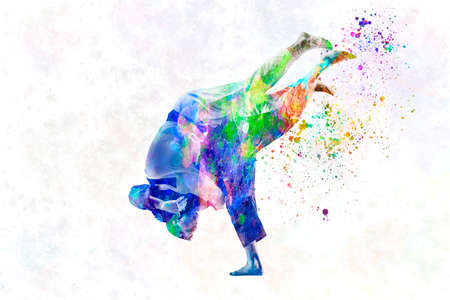 Judo martial art in watercolorの写真素材