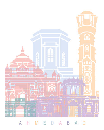 AHMEDABAD SKYLINE POSTER PASTELの写真素材