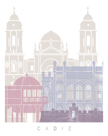 CADIZ SKYLINE POSTER PASTELの写真素材