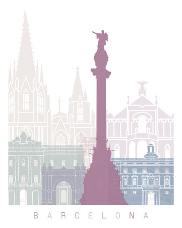 BARCELONA SKYLINE POSTER PASTELの写真素材