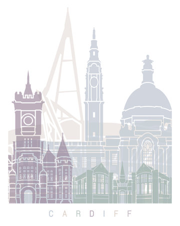 CARDIFF SKYLINE POSTER PASTELの写真素材